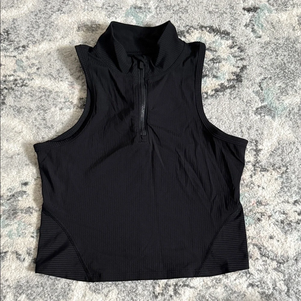 Lululemon Rib Zip-Front Cropped Run Tank Top in Black